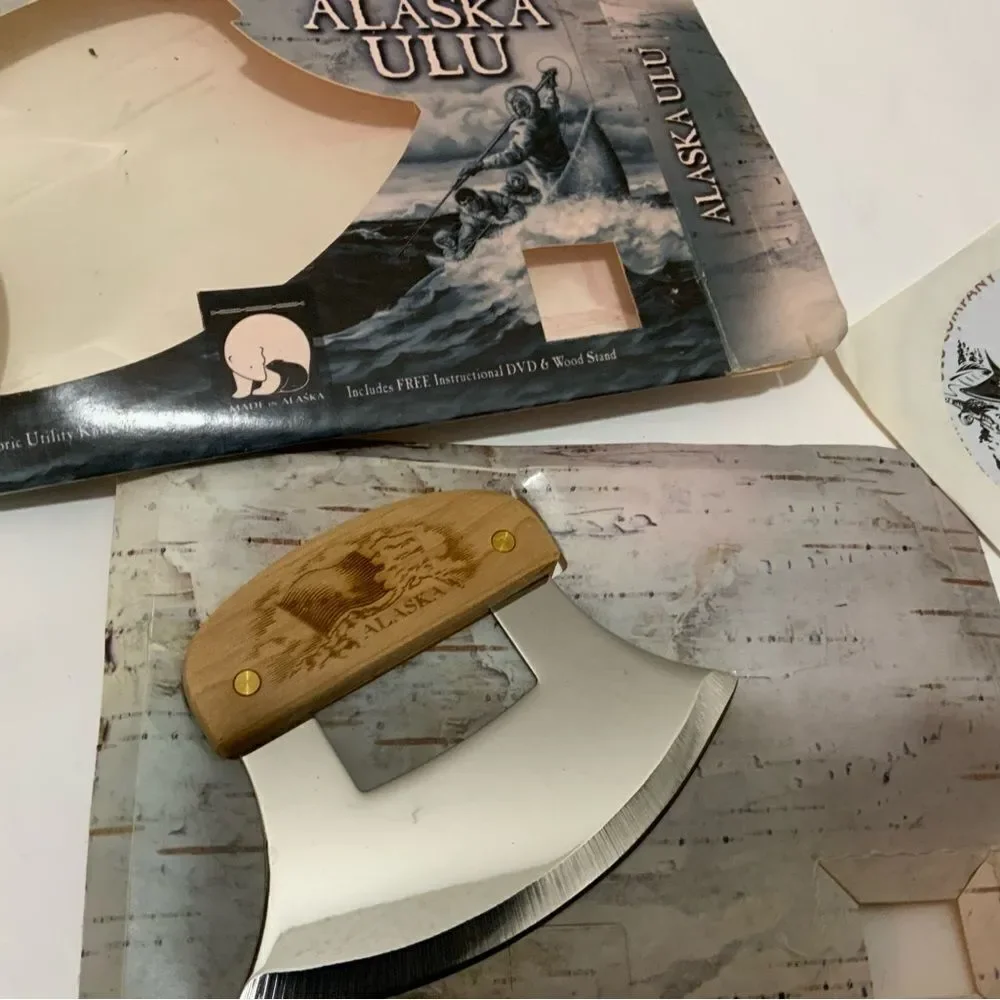 New Genuine Alaska Birch Wood Alaskan Ulu Knife + DVD. K3